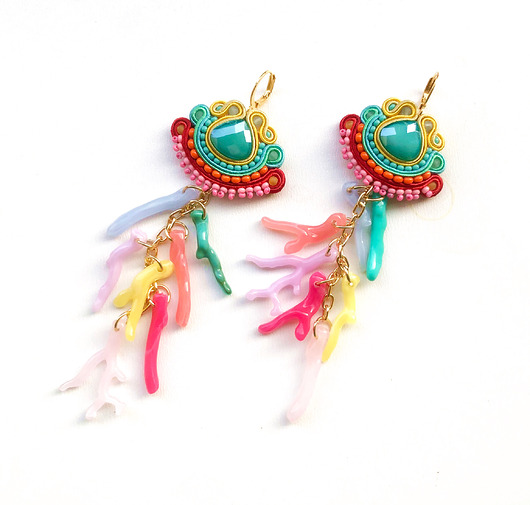 kolczyki soutache Sutaszowe kolczyki BELIZE z koralowcem