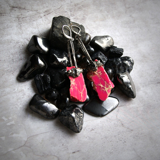 kolczyki wire wrapping S A L E : UNIKATOWE kolczyki : jaspis sesarski : PINK