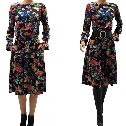 roz.34-52 Sukienka Alice w Kwiaty- ciepła MM FASHION