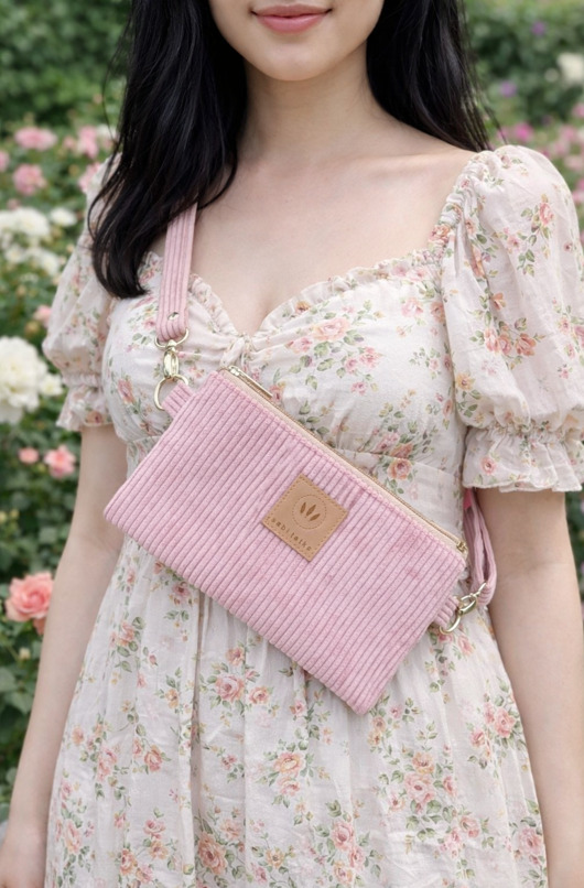 saszetka nerka Sztruksowa saszetka na telefon Różowa