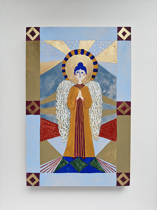 obrazy Anioł malowany na desce, unikatowy prezent