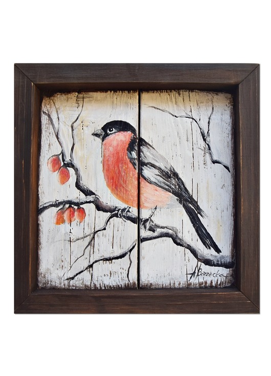 obrazy Ptak gil obraz miniatura na starym drewnie /11/