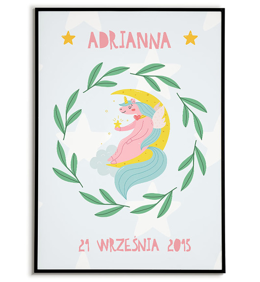 obrazy i plakaty do pokoju dziecięcego Plakat JEDNOROŻEC z imieniem dla dziewczynki unicorns