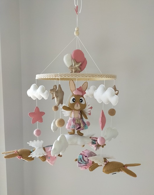 karuzele i girlandy do łóżeczka Karuzela handmade dla dziewczynki ,króliczek księżniczka i balony
