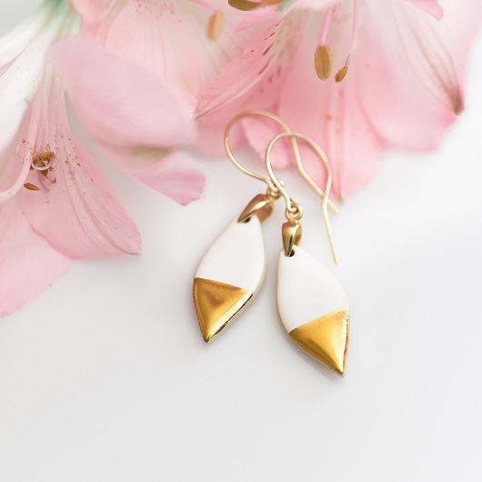 Biało złote kolczyki ceramiczne SPINDLE MIOO jewelry