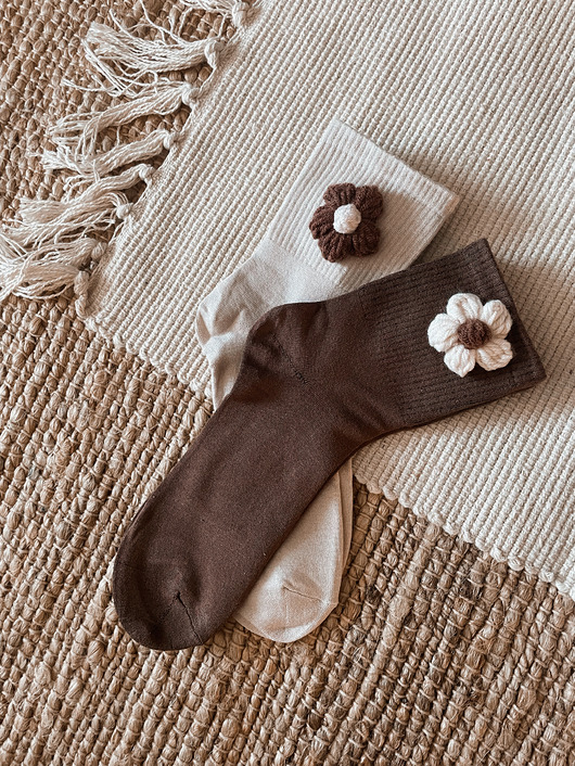 skarpetki damskie Skarpety damskie beżowe wiosna kwiaty