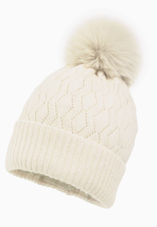 czapki dziecięce Dziewczęca czapka na zimę LAILANA z pomponem ekri