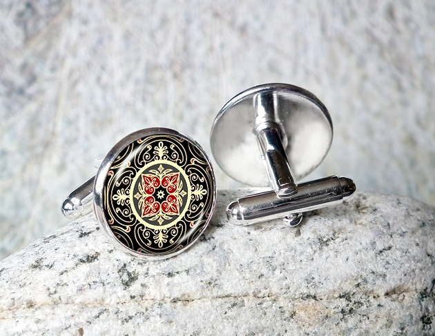 spinki do mankietów SPINKI "ORNAMENT"- unikatowe spinki do koszuli, piękny prezent