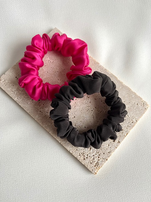 gumki do włosów 2 jedwabne gumki scrunchies Pink Silk & Brown Silk