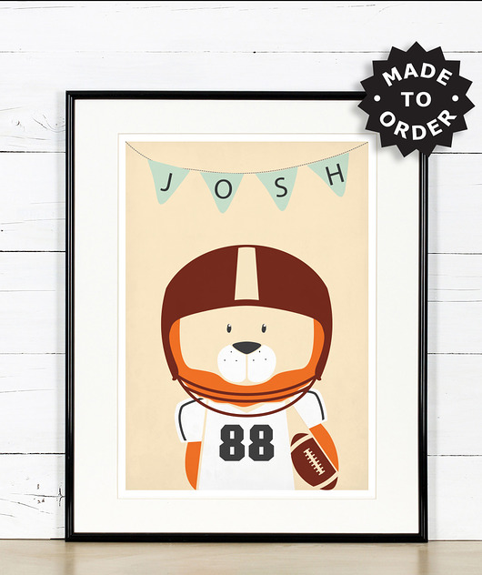 Plakat retro, Lew, futbol amerykański, imię, A3 Galeria EMU