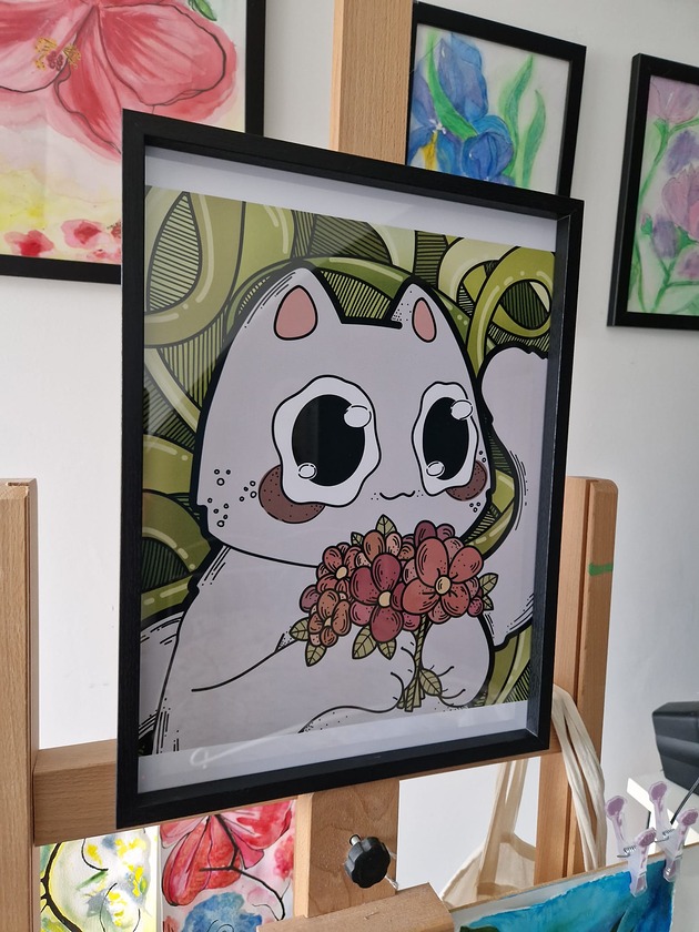grafiki i ilustracje Plakat w ramce autorska grafika słodki kotek