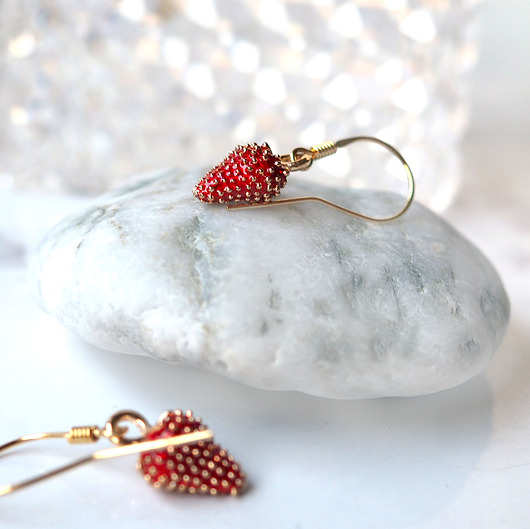 kolczyki pozłacane WIOSENNE POZIOMKI urocze kolczyki srebro pozłacane