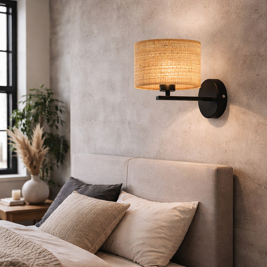 kinkiety Rattanowy kinkiet do czytania w sypialni MEDELIN BOHO