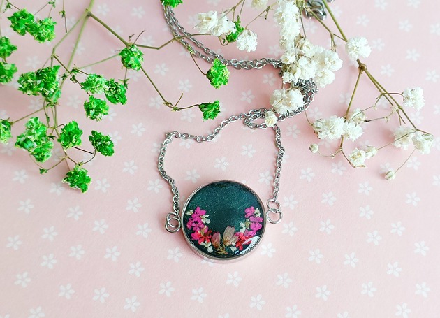 wisiory Wyjątkowy naszyjnik Dzika marchew i Wrzosiec