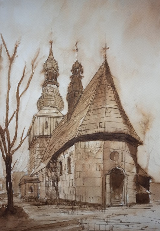 obrazy WYPRZEDAŻ SZTUKI! Ecolina cerkiew oryginalny obraz 300g 32x46 cm