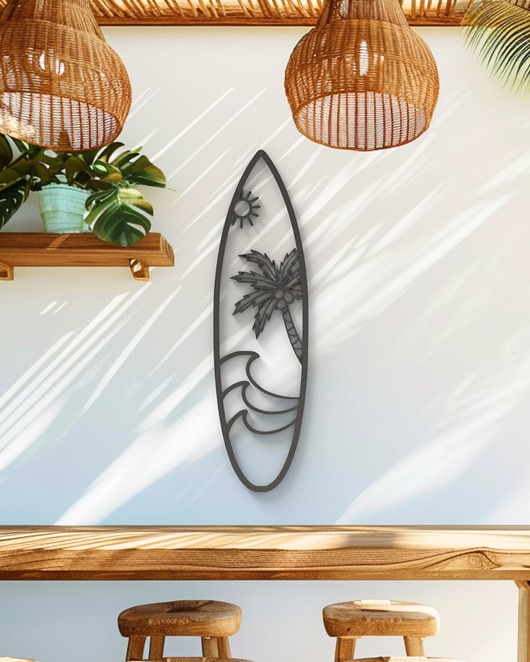 Ozdoby na ścianę Deska surfingowa nowoczesna -boho ozdoba 3d dla surferów