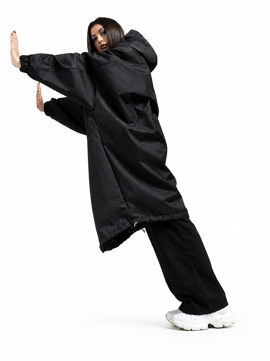 płaszcze damskie Płaszcz longline hoodie oversize czarny