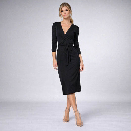 sukienki midi damskie Monica Black - sukienka kopertowa