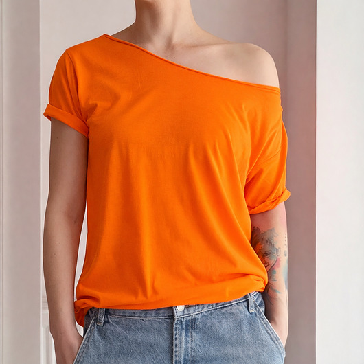 t-shirt damskie Koszulka Fluo pomarańczowa Oversize Bez Nadruku