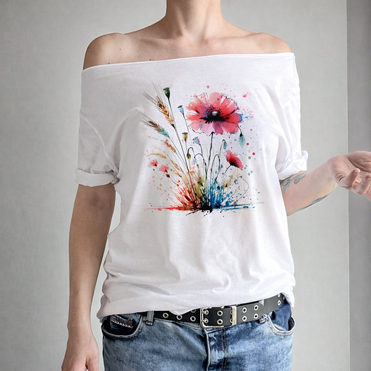 t-shirt damskie Maki kłosy Biały Oversize