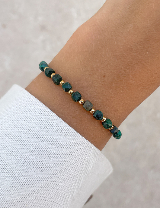 bransoletki z kamieni naturalnych Bransoletka na gumce z malachitu z hematytem - ochrona, szczęście, obfitość, 