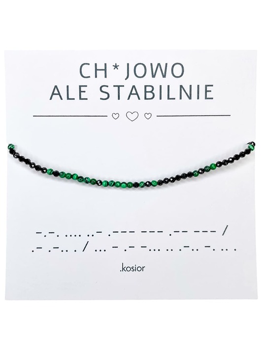 bransoletki na sznurku Bransoletka z alfabetem Morse Agat, Malachit