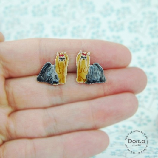 Yorkshire terrier-  ceramiczne kolczyki Dorca