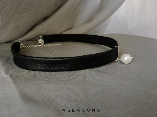 Choker skórzany z perłą 4 Seasons Jewelry