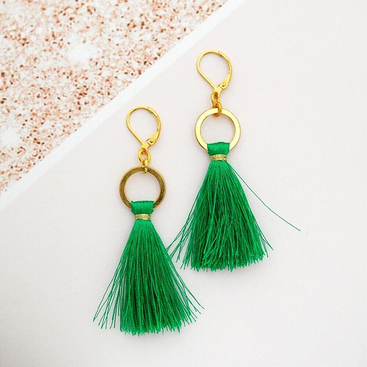 Ultralekkie kolczyki chwosty Boho - Green Ilovehandmade