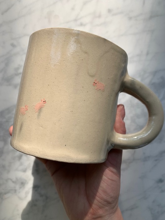 kubki i filiżanki Duży Ceramiczny Kubek Handmade 420 ml Beżowy ze Świnkami