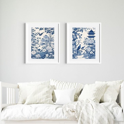 grafiki i ilustracje DWA PLAKATY niebieskie chinoiserie ,toile de jouy