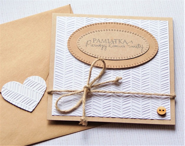 kartki na komunię Kartka komunijna BIEL eko z guziczkiem