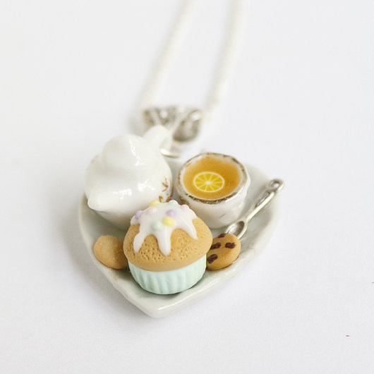 Herbata z ciastkami wisior na prezent  fimo  Lemon Lovely