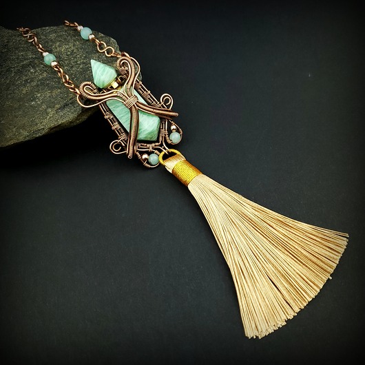 wisiory Naszyjnik perfumetka z amazonitem wire wrapping