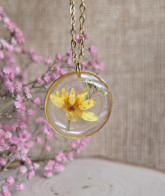 wisiory Wieczne kwiaty prawdziwy kwiat zawieszka złota wisiorek żółty