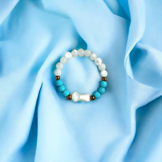 pierścionki elastyczne Pierścionek : GRZYBEK : magnezyt, muszla, hematyt