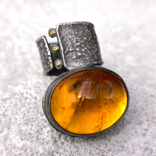 pierścionki srebrne Wielki cytryn - pierścień regulowany