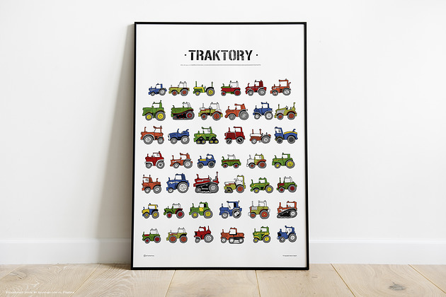 obrazy i plakaty do pokoju dziecięcego Traktory! Miks kolorów! Gotowy druk 50x70cm :)
