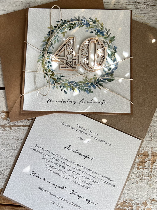 kartki scrapbooking Ręcznie robiona kartka na 40 urodziny z personalizacją  dla mężczyzny