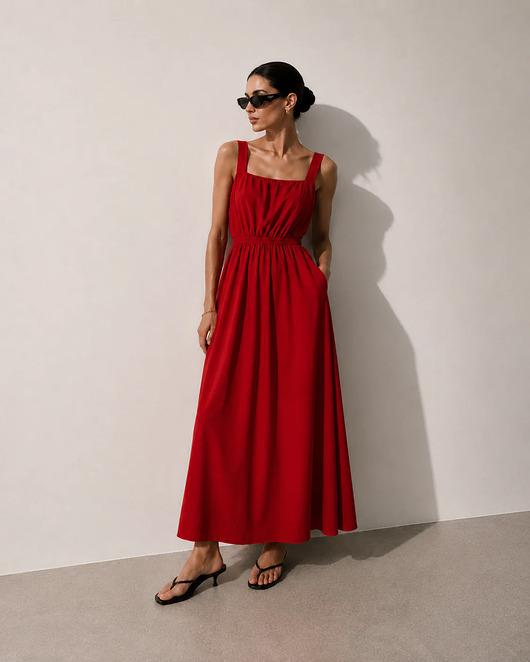 sukienki midi damskie Sukienka Sole red tencel