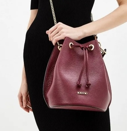 torby na ramię Torebka skórzana - worek bordowy (5795)