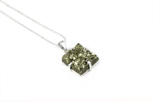 Colare Piryt Kwadrat Średni srebro Brazi Druse Jewelry