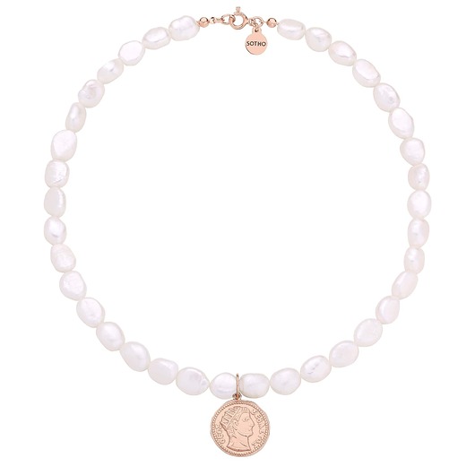 złote naszyjniki Naszyjnik z pereł naturalnych z monetą z różowego złota