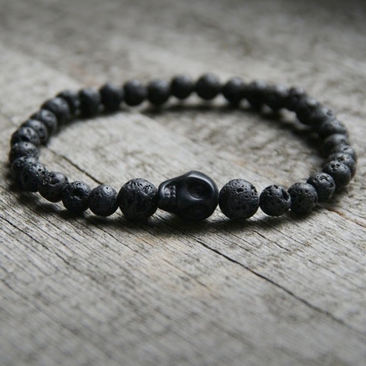 męska bransoletka :: black lava & skull :: BLACK kaktusia
