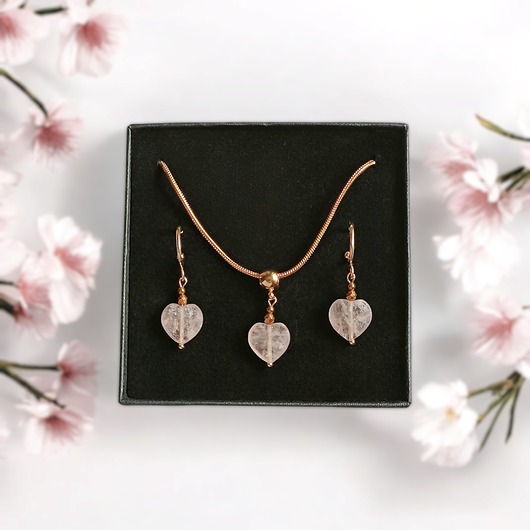 komplet biżuterii RAZEM TANIEJ! uroczy komplet: serduszko KWARC TRUSKAWKOWY : wyjątkowy prezent