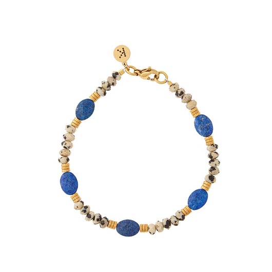 bransoletki z kamieni naturalnych Bransoletka Lapis Lazuli x Kamień Dalmatyński - złote hematyty