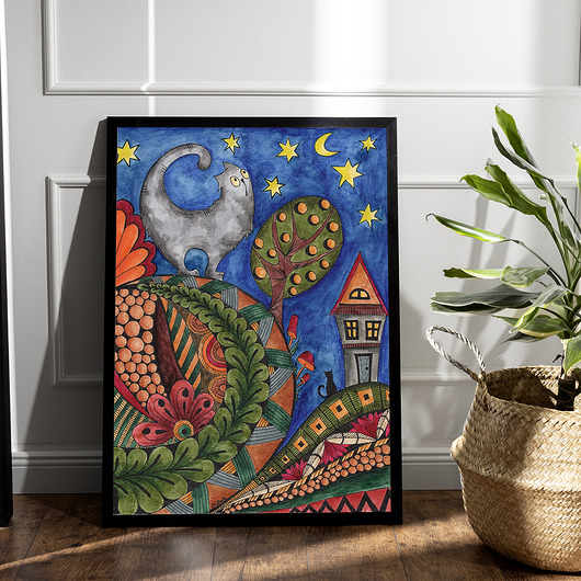 grafiki i ilustracje KOT- nocna przygoda-  wydruk