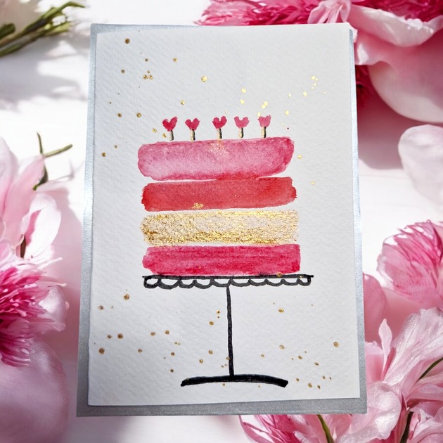 kartki scrapbooking Kartka okolicznościowa malowana na urodziny