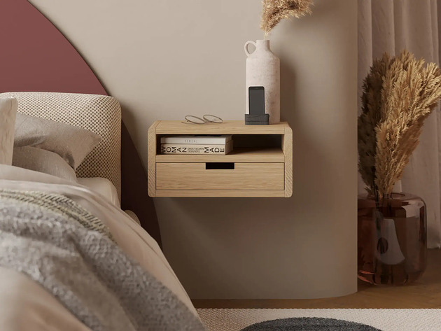 komody Szafka nocna wisząca z zaokrąglonymi bokami z litego dębu 45 x 30 cm