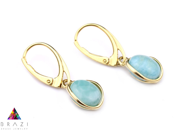 Earrings Larimar złoto Brazi Druse Jewelry